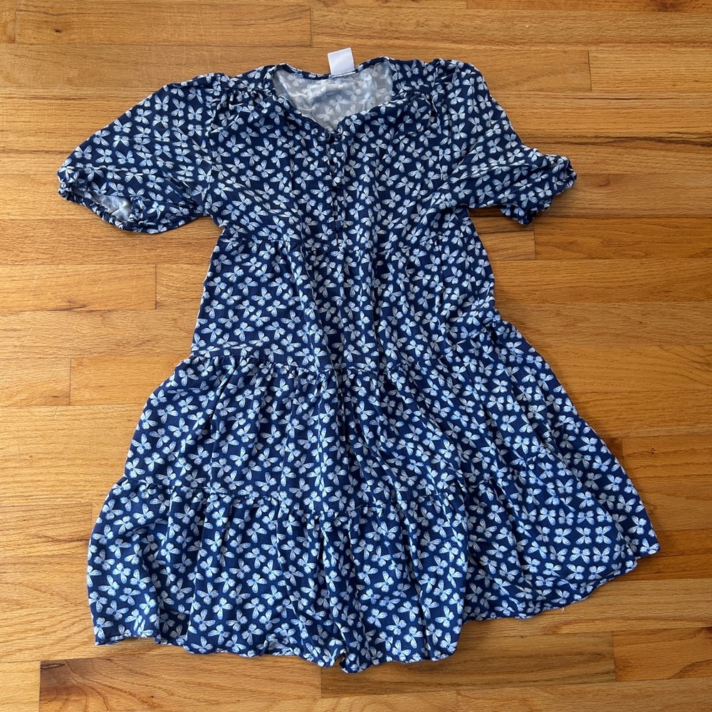 Zara Navy Dress with Light Blue Floral Print